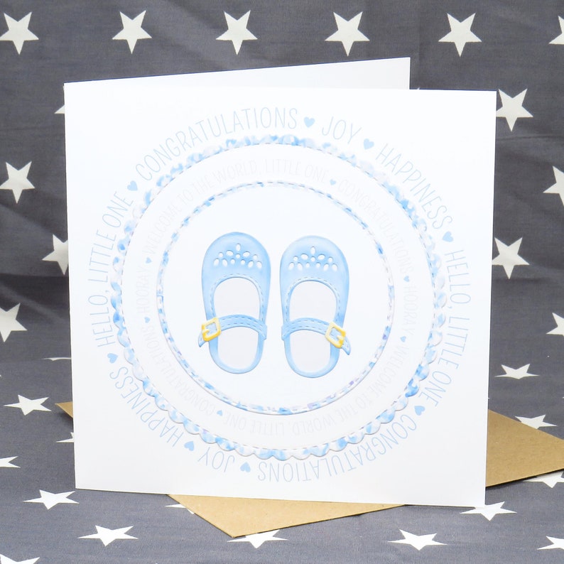Three colours to choose from Baby Shoes Congratulations. Welcome to the World Baby Booties New Baby Handmade Card Little One Newborn