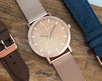 Wood watch | Rose Gold Stainless Steel Unisex Wooden Watch