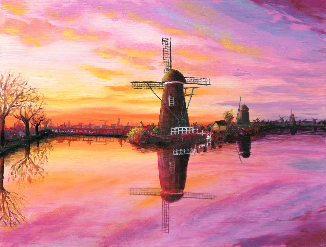 Windmill in Sunset - Etsy