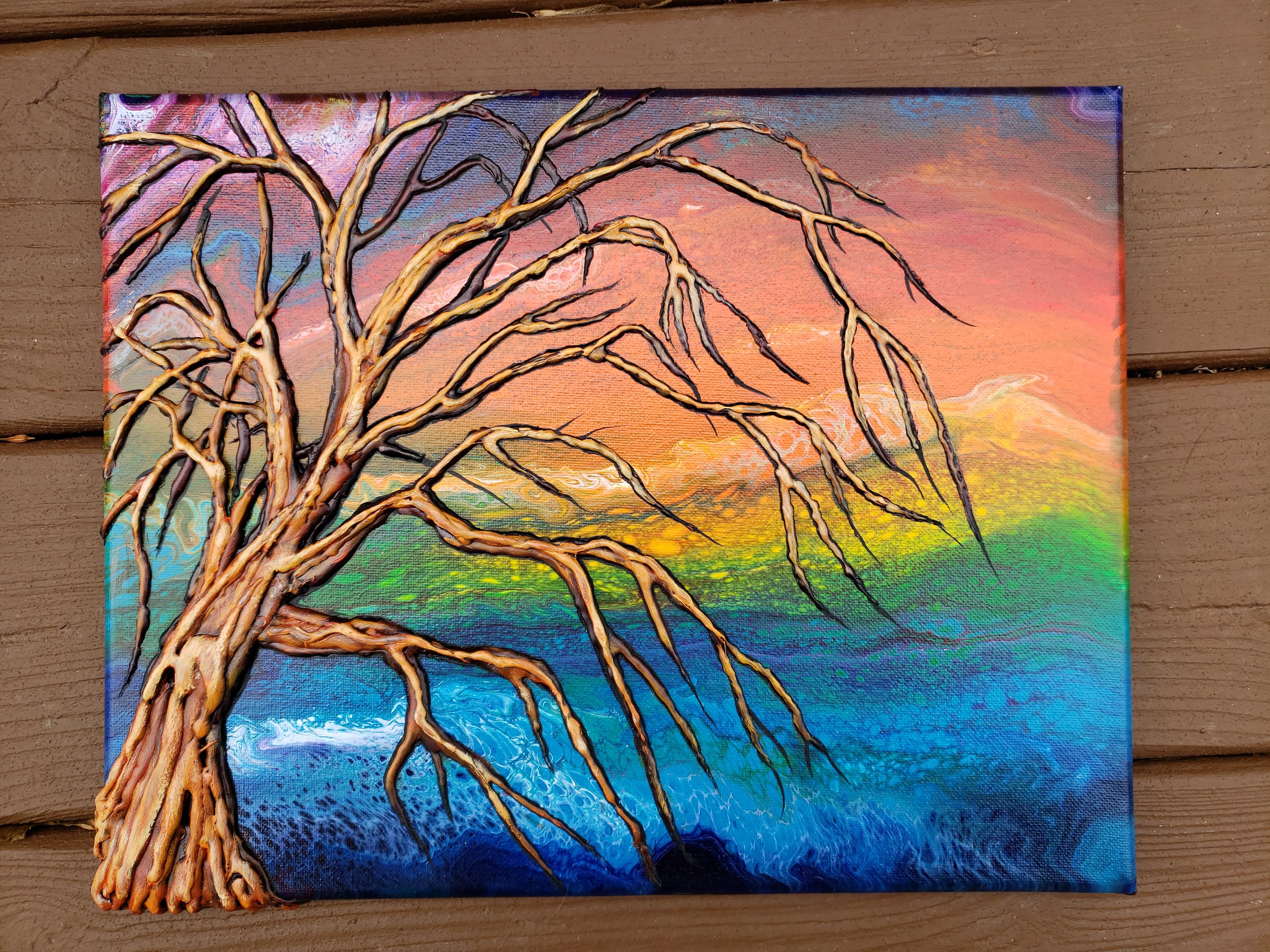 Trippy 3d canvas painting. Pour paint acrylic hot glue art. Etsy