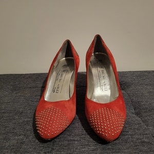 Bruno Magli Red Suade Studded Pumps