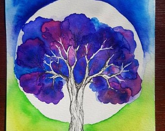 Blue Sunset Tree (A6)