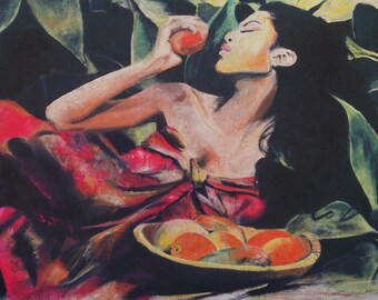 Mujer comiendo un mango / 12 x 16 Imprimir