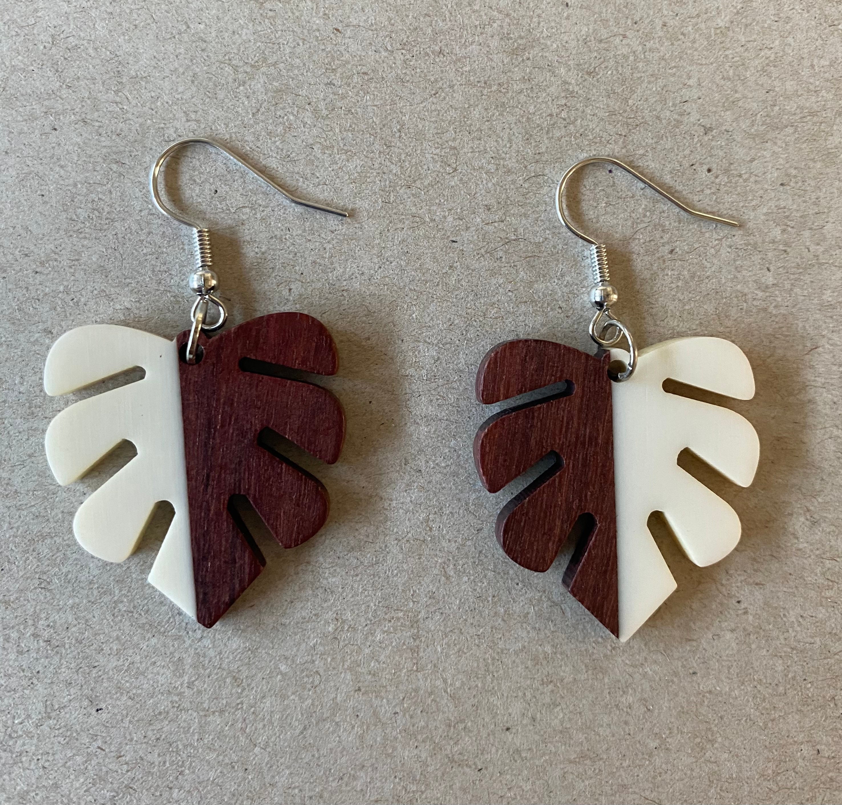 Wood and Resin Leaf Earrings Gold and Silver earrings gift Etsy