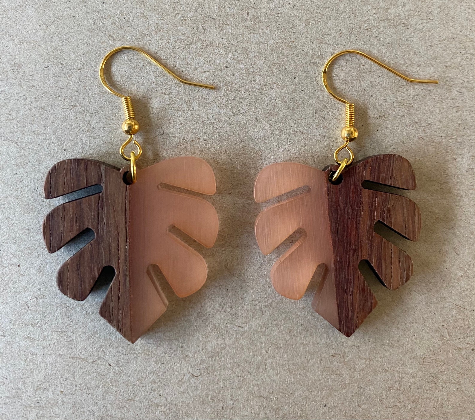 Wood and Resin Leaf Earrings Gold and Silver earrings gift Etsy