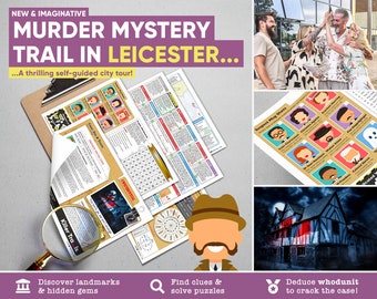 May include: A murder mystery trail game set in Leicester, England. The game includes a map, clues, and a suspect list. The game is designed to be played by a group of people and is a fun way to explore the city.