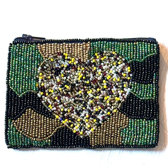 In Stock Beaded Camo Heart Pouch/ Beaded Bolts/beaded Gift Card