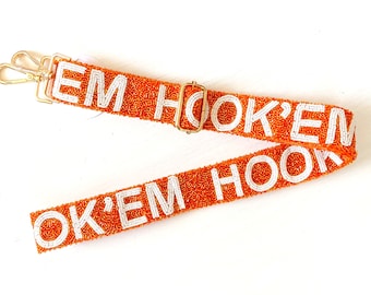 Adjustable Beaded HOOK’EM HORNS Gameday Strap