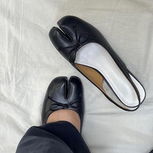 MelaraIreland Black Tabi Shoes,Women Vintage Shoes,Split Toe Shoes,High Heels,Plus Size 10,White Tabis Ballerina Shoe