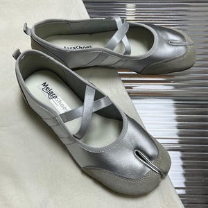 Tabi Sneakers Shoes,Women Ballet Flats,Handmade Shoes,Red Yellow Split Toe Ballerina Tabis image 9