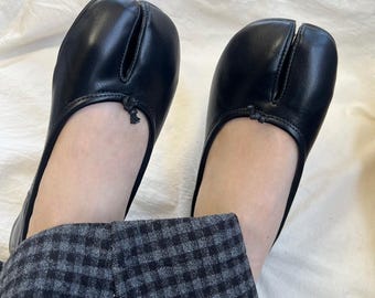Black Tabi Shoes For Women Plus Size 35-44 Split Toe Ballet Flats