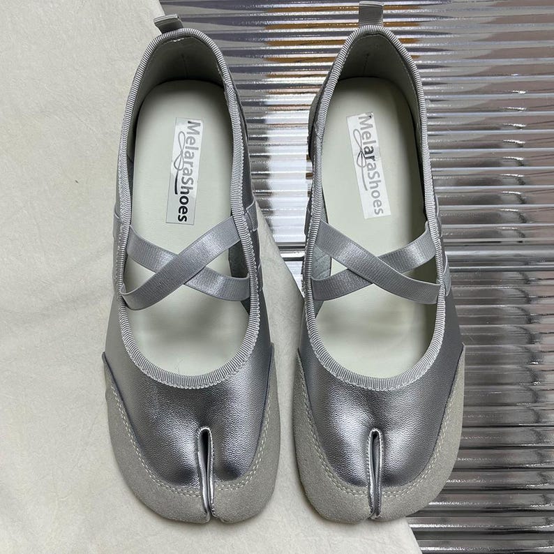 Tabi Sneakers Shoes,Women Ballet Flats,Handmade Shoes,Red Yellow Split Toe Ballerina Tabis image 8