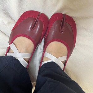 Tabi Sneakers Shoes,Women Ballet Flats,Handmade Shoes,Red Yellow Split Toe Ballerina Tabis image 2