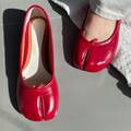 Tabi Shoes Women, Vintage Handmade Shoes, Ballet Flats, Tabis Shoe Size 12,Black Red Split Toe Mary Janes