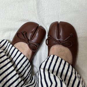 Women Tabi Shoes,Chocolate Brown Mary Janes,Split Toe Flat Shoes,Handmade Shoes Tabis,Plus Size 43 Shoe For Women Ballet Flats