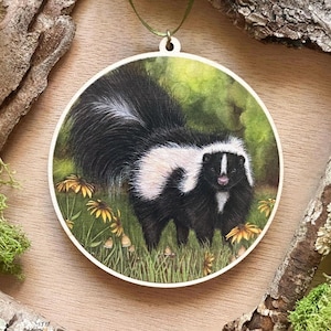 Skunk Ornament | Skunk Art | Skunk Watercolor | Skunk Gifts | Wildlife Ornament | Groundhog Lovers | Striped Skunk | Christmas Ornamen