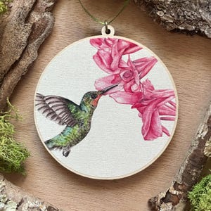 Hummingbird Ornament | Bird Art | Bird Watercolor | Bird Gifts | Hummingbird | Wooden Ornament | Wildlife Ornament | Birder Gifts
