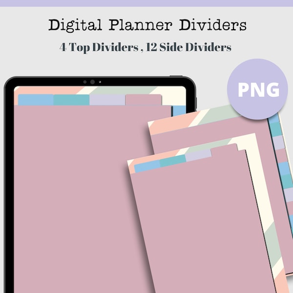 Digital Planner Dividers , 4 Top Dividers 12 Side Dividers PNG PASTEL GOODNOTES