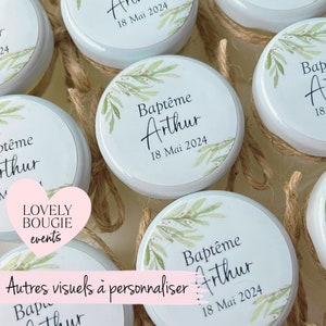 Mini bougie personnalisée cadeaux invités baptême-anniversaire-babyshower garçon 40ml