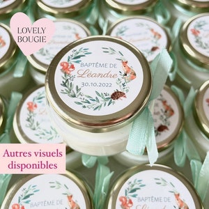 Petite bougie personnalisée cadeaux invités baptême-anniversaire-babyshower garçon 65ml