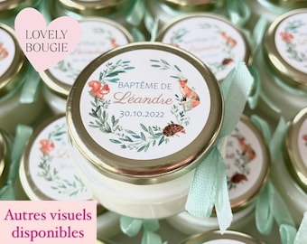 Petite bougie personnalisée cadeaux invités baptême-anniversaire-babyshower garçon 65ml