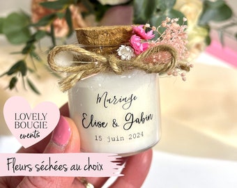 Petite bougie personnalisée fleurs séchées - cadeau invité mariage-baptême-anniversaire