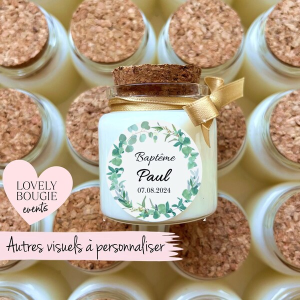 Petite Bougie personnalisée cadeaux invités baptême-anniversaire-babyshower garçon modèle liège 50ml