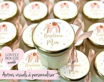 Mini bougie personnalisée cadeaux invités baptême-anniversaire-babyshower fille 40ml