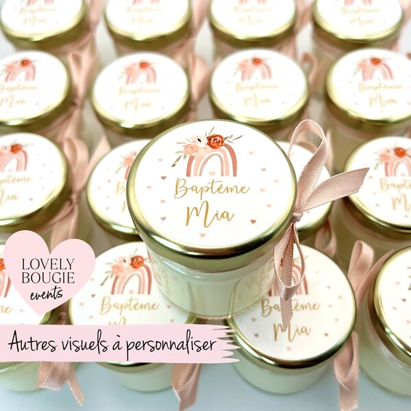 Mini bougie personnalisée cadeaux invités baptême-anniversaire-babyshower fille 40ml