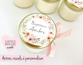 Mini bougie personnalisée cadeaux invités baptême-anniversaire-babyshower fille 40ml