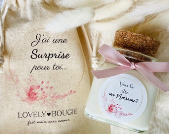 Bougie personnalisée demande marraine témoin + pochon cadeau surprise - 120ml