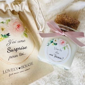 Bougie personnalisée demande témoin marraine + pochon cadeau surprise 120ml