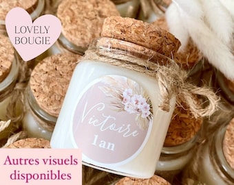 Petite bougie personnalisée cadeaux invités baby shower baptême anniversaire mariage - modèle liège 50ml