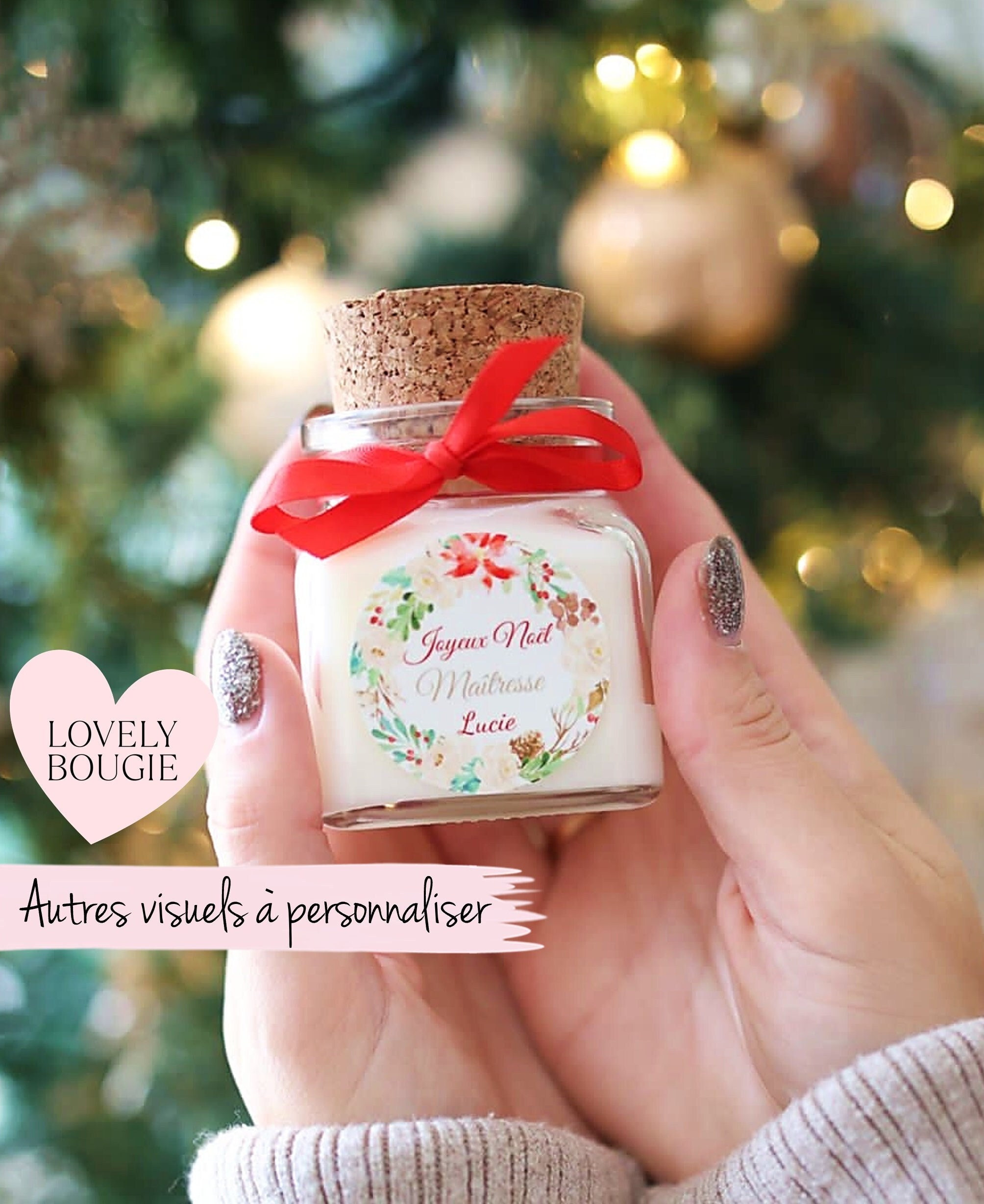 Coffret 3 Bougies Parfumées Noël - Cadeau Nounou, Maîtresse, Collègue - Messages Personnalisés