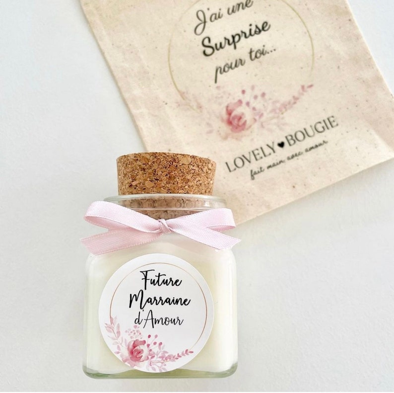 Bougie personnalisée demande marraine témoin pochon cadeau surprise 120ml image 4