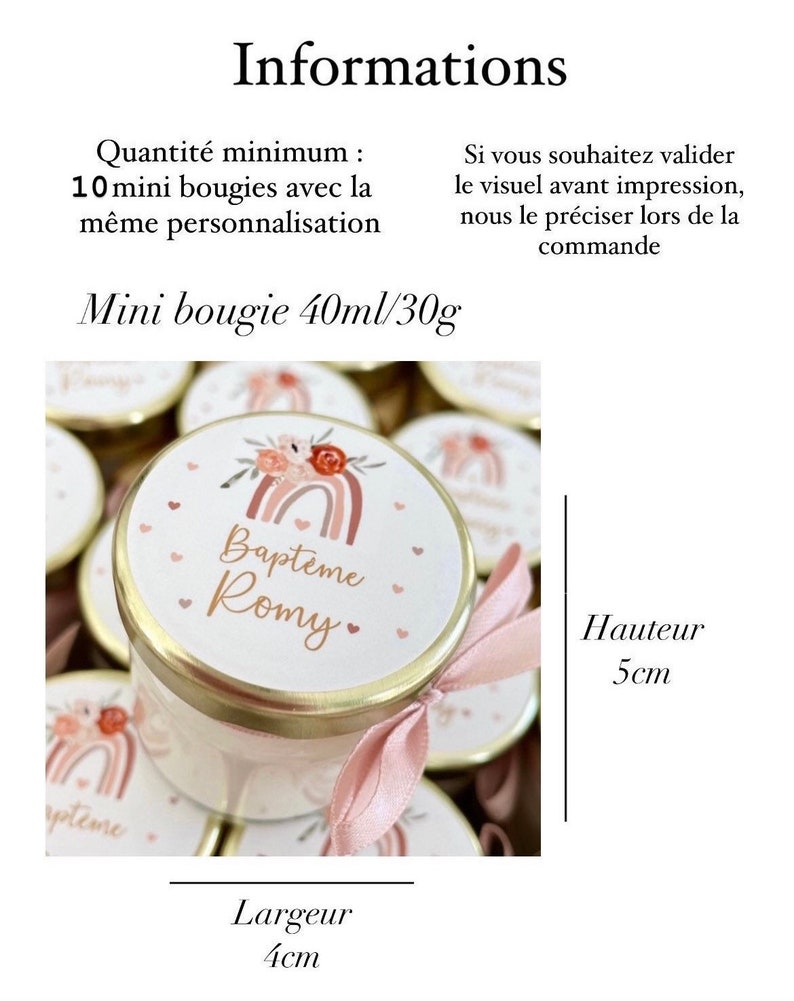 Mini bougie personnalisée cadeaux invités mariage-baptême 40ml image 9