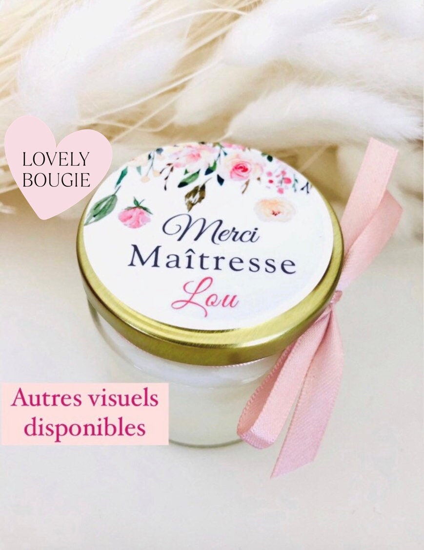 Bougie Personnalisée 106Ml + Pochon Cadeau - Cadeau Maîtresse, Atsem, Nounou, Maman
