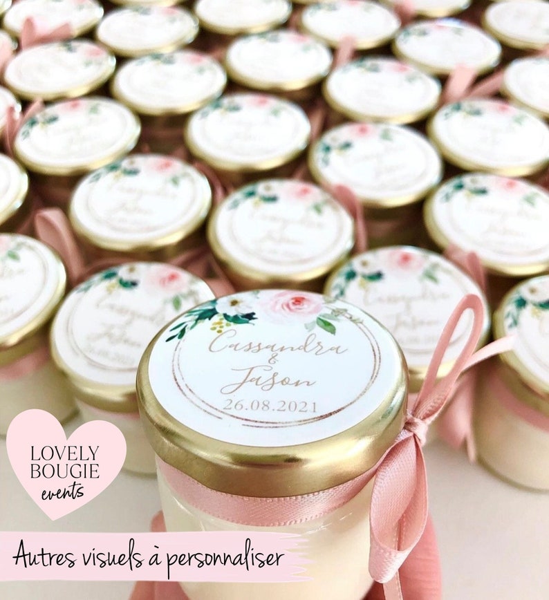 Mini bougie personnalisée pour invités de mariage et baptême 40ml