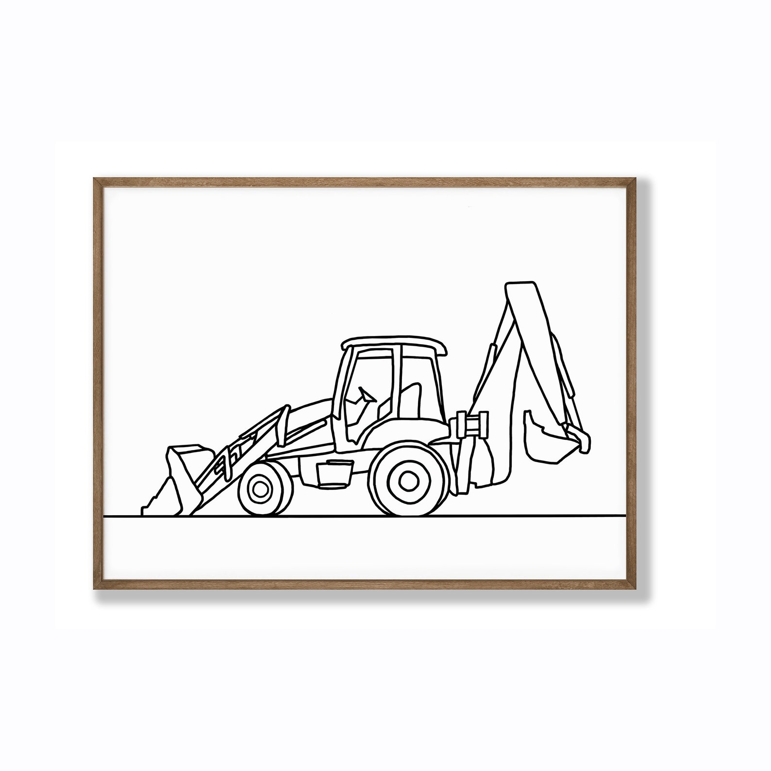 Construction Truck Line Art Backhoe Loader and Track Hoe Excavator Two ...