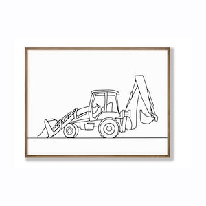 Construction Truck Line Art Backhoe Loader And Track Hoe Excavator Two Printable Downloads Set