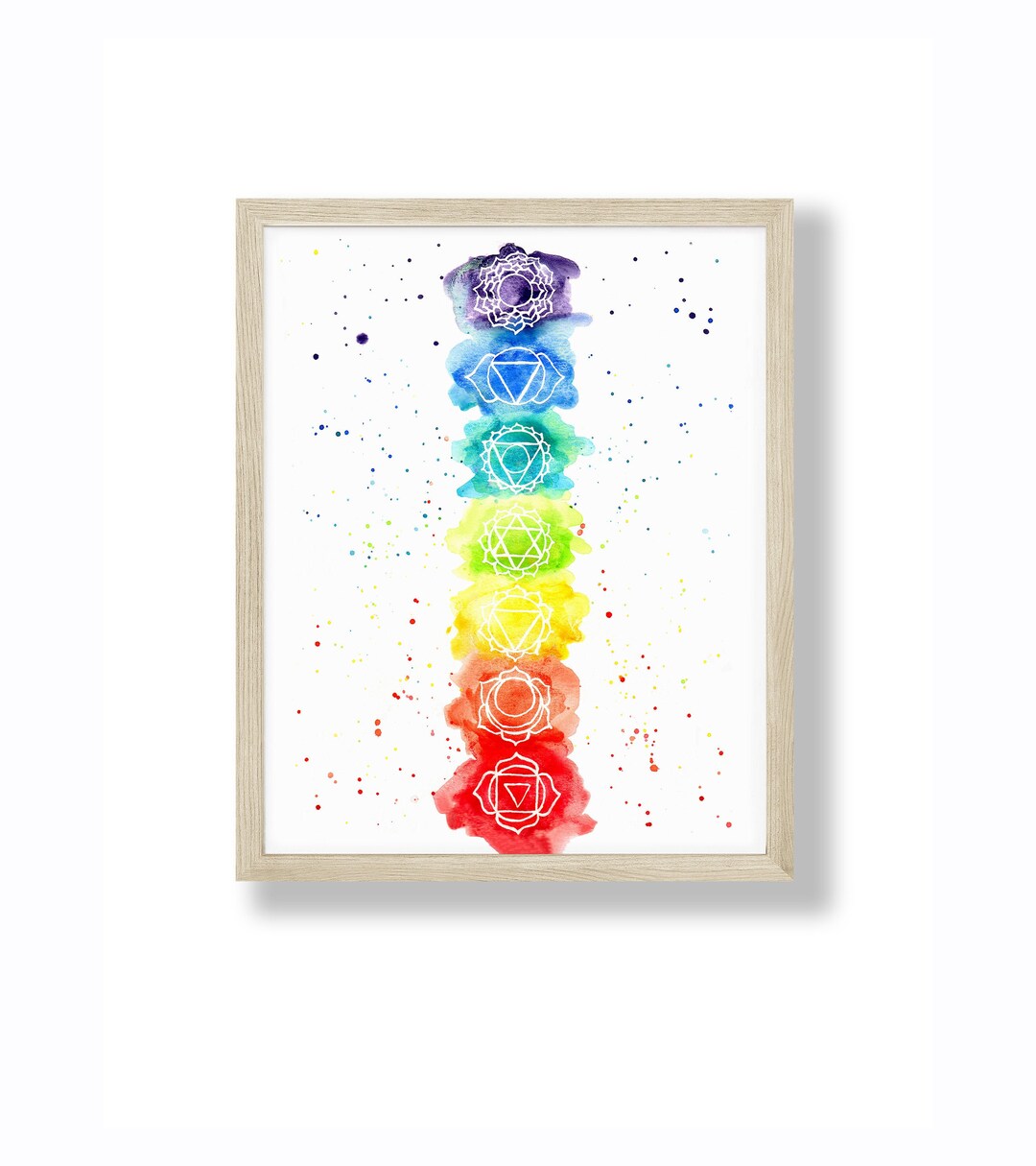 Rainbow Colorful Seven Chakra Symbols Meditation Wall Art Watercolor ...