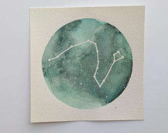 Draco The Dragon Star Constellation Green Night Sky Watercolor Painting Art Original