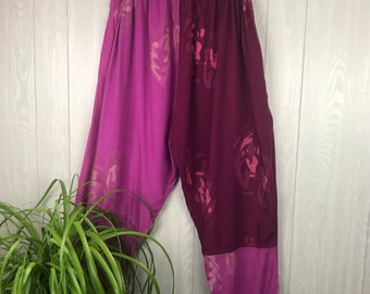 NWT Vintage Handmade One Of A Kind Boho Festival Pink Elastic Waist Harem Pants With Pockets