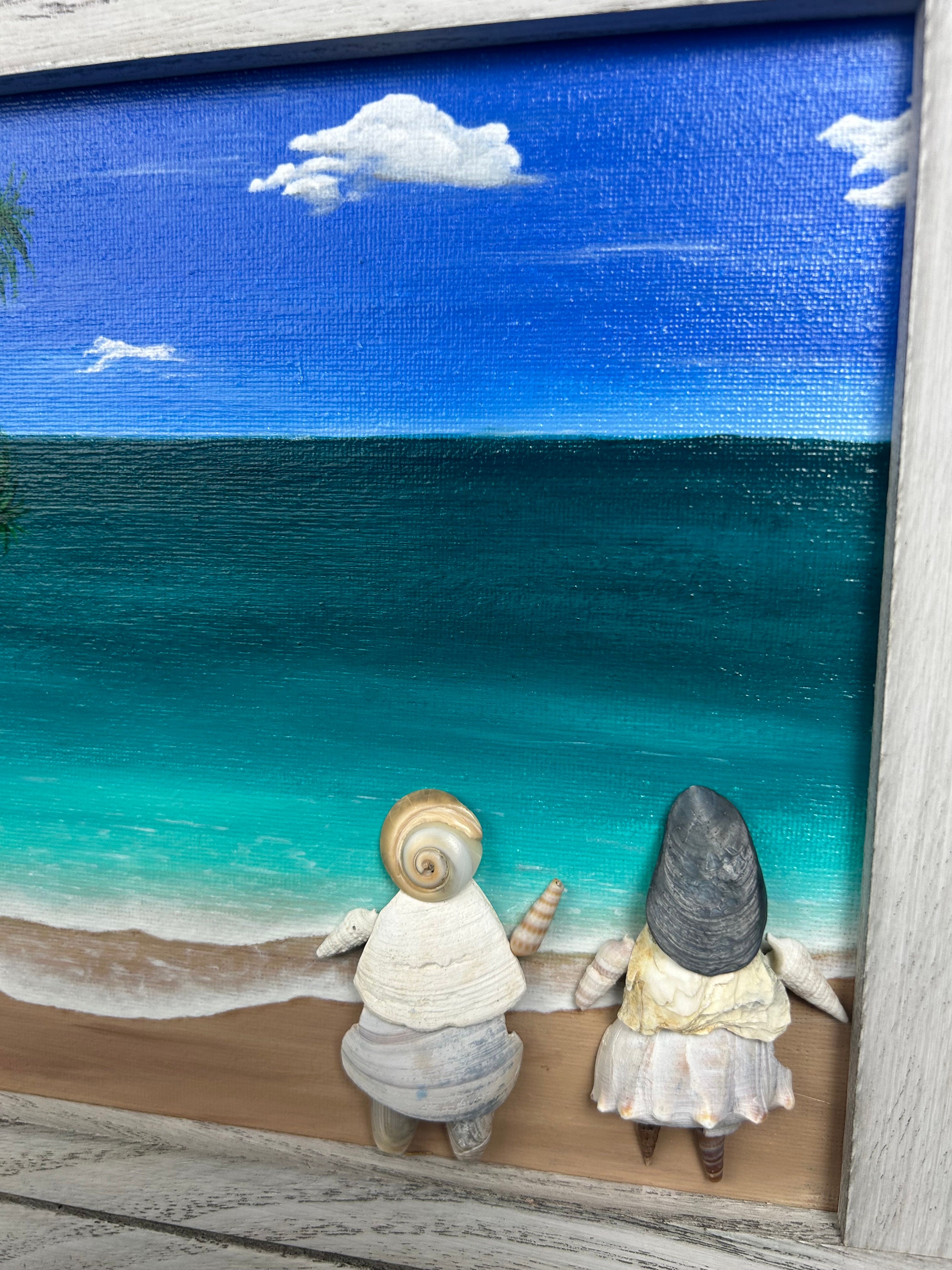 Shell Person Drawing Hand Painted Beach Scene With Shell People 8x10 With Frame - Etsy