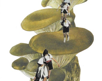 Mushroom Trail- One of a Kind Art, Original Collage, Handmade Collage, 4x6” Original Artwork