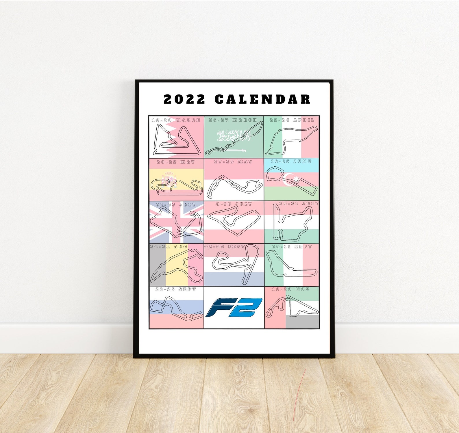F2 Circuit Calendar 2022 Tracks and Flags Etsy