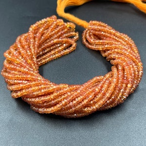 AAA+ Orange Sapphire Faceted Rondelle Beads   16 Inch Padparadscha Sapphire Beads   3mm Orange Sapphire Strands    Rondelle Orange Sapphire