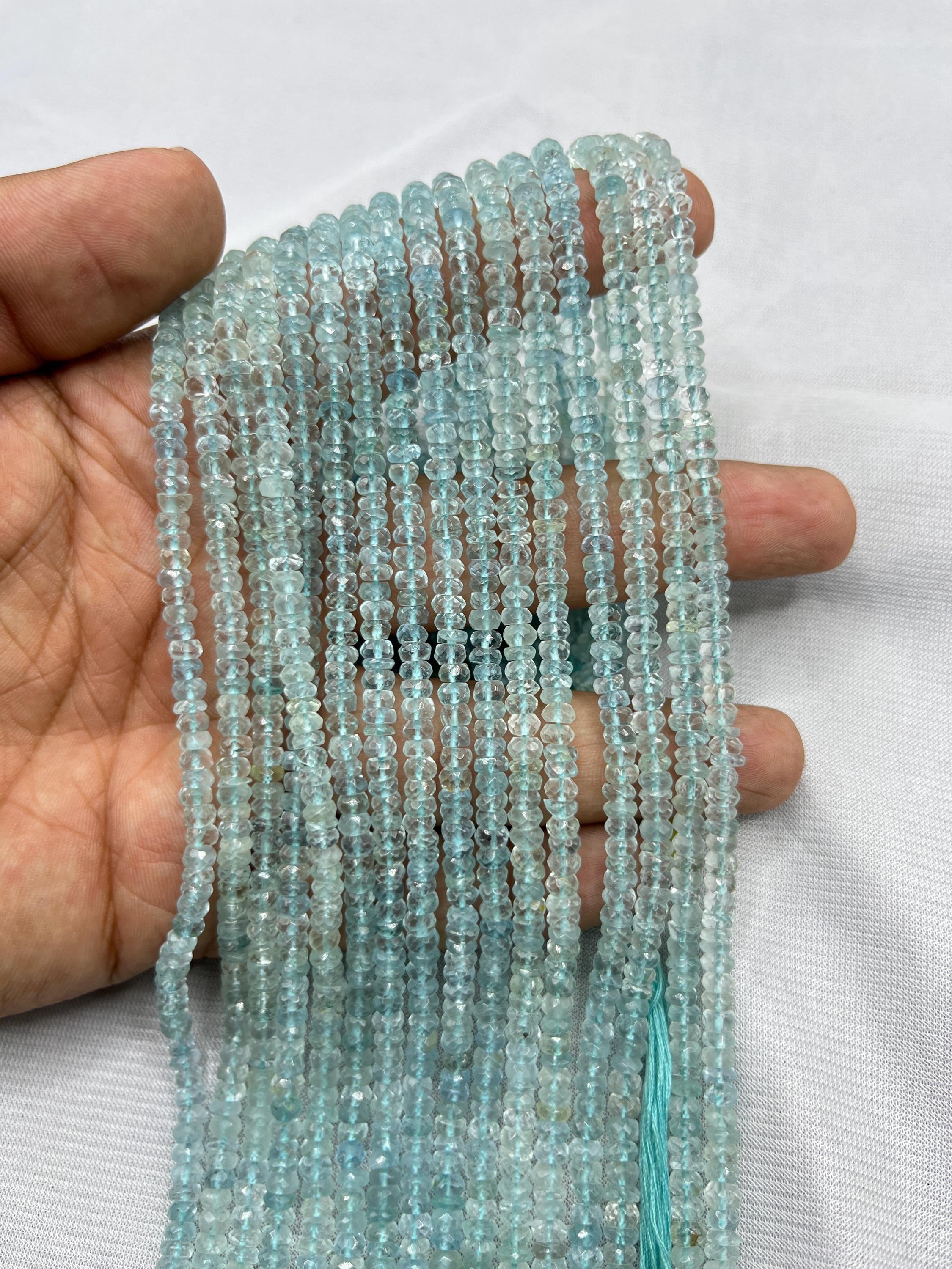 AAA+ Blue Aquamarine Faceted Rondelle Beads    3-3.5mm Natural Aquamarine Beads    13 Inch Blue Aqua Beads    Rondelle Blue Aquamarine Bead