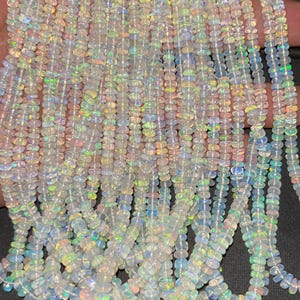 Perline di opale etiope AAA+, rondelle lisce, 3-5 mm, perline di opale Welo da 16 pollici, perline di opale bianco naturale, filo di opale di fuoco misto, perline lisce di opale