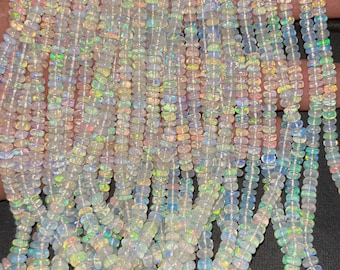 AAA+ Ethiopian Opal Smooth Rondelle Beads   3-5mm Welo Opal Beads  16 Inch Natural White Opal Beads   Mix Fire Opal Strand   Opal Plain Bead